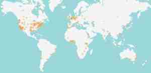 World map with geographic locations of attendees marked